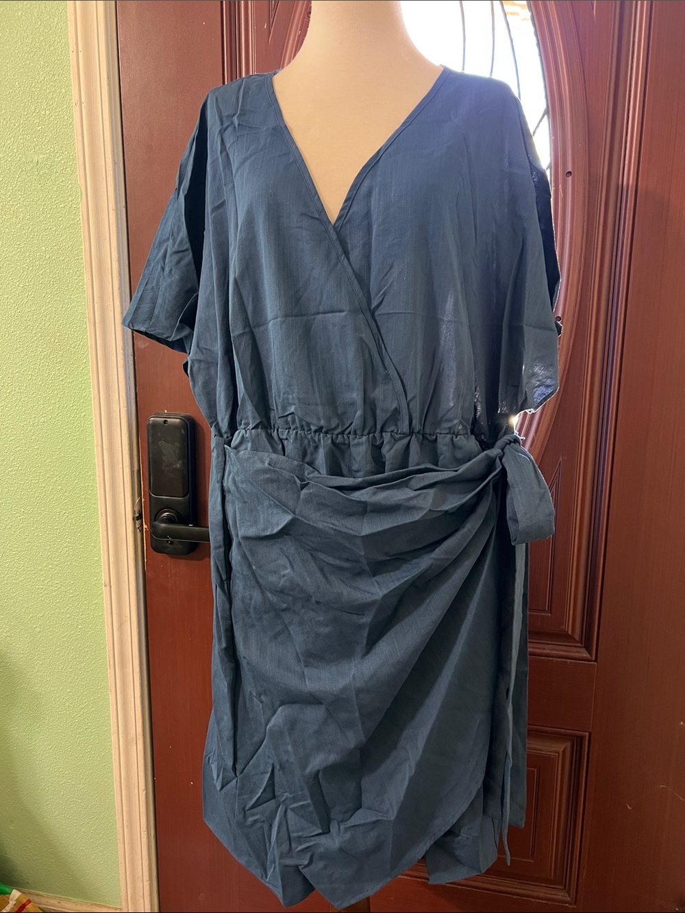 Women’s Navy Blue Wrap Dress with Waist Tie